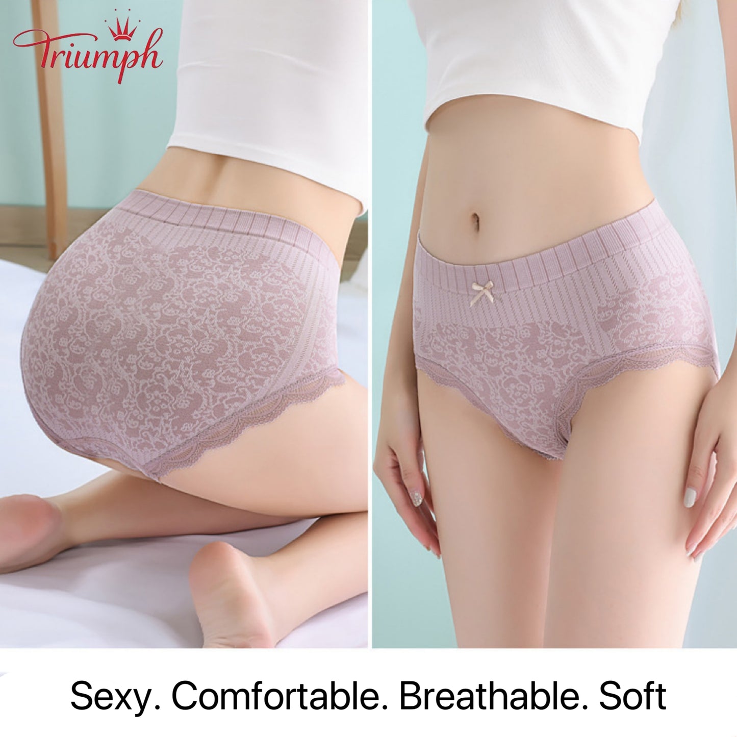 Triumph - Free Shipping,4 Pairs of Comfortable, Breathable High-Waisted Briefs,Lace Border
