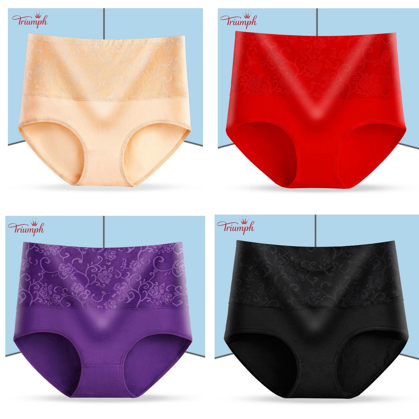Triumph - Free Shipping,4-Pack of Comfortable Briefs,Lace Pattern Surface,Double Layer Cotton Crotch