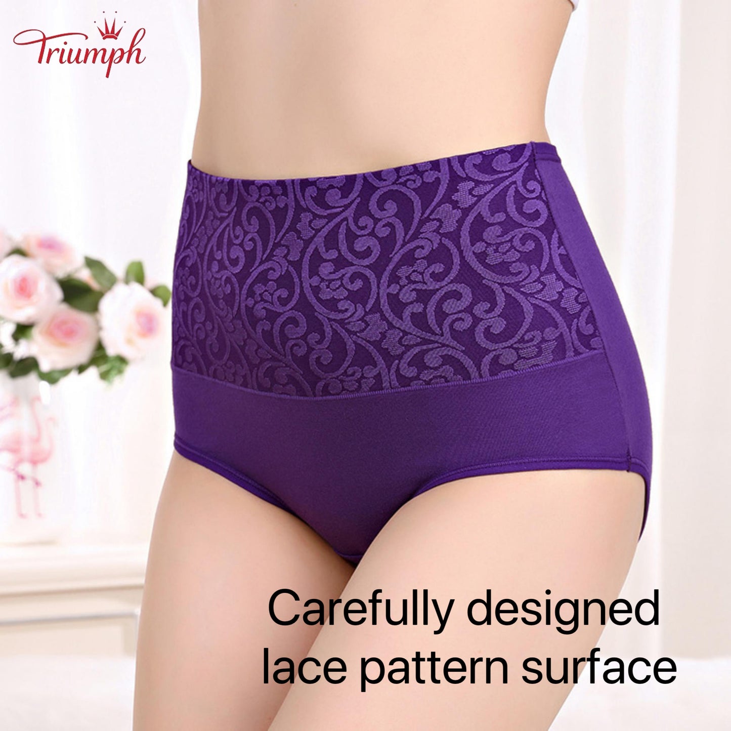 Triumph - Free Shipping,4-Pack of Comfortable Briefs,Lace Pattern Surface,Double Layer Cotton Crotch