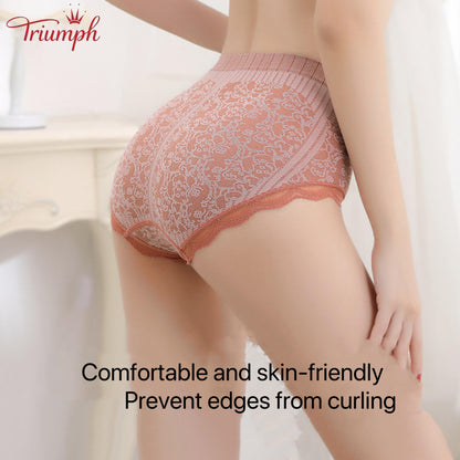 Triumph - Free Shipping，4 Pairs of Comfortable, Breathable High-Waisted Briefs，Lace Border
