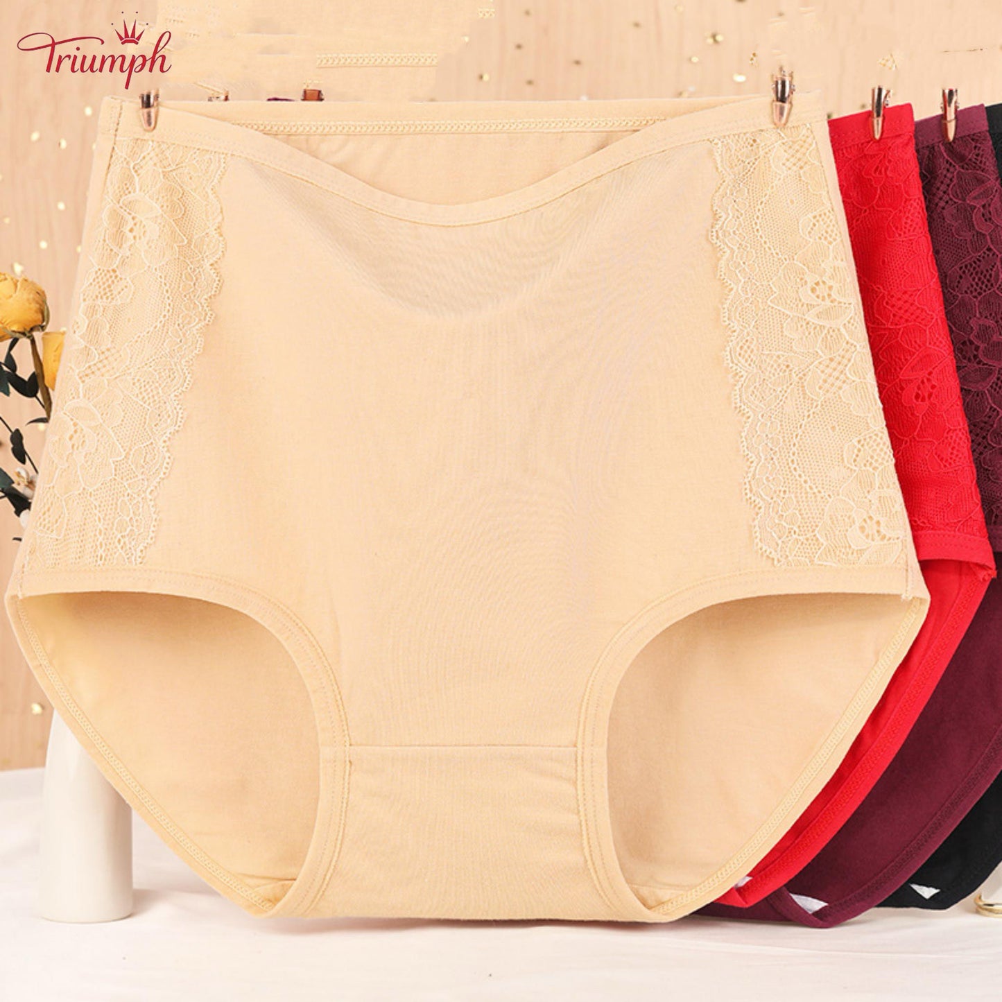 Triumph - 4-Pack Cotton High-Waisted Briefs，Free Shipping. Tightens Tummy. Butt Lift