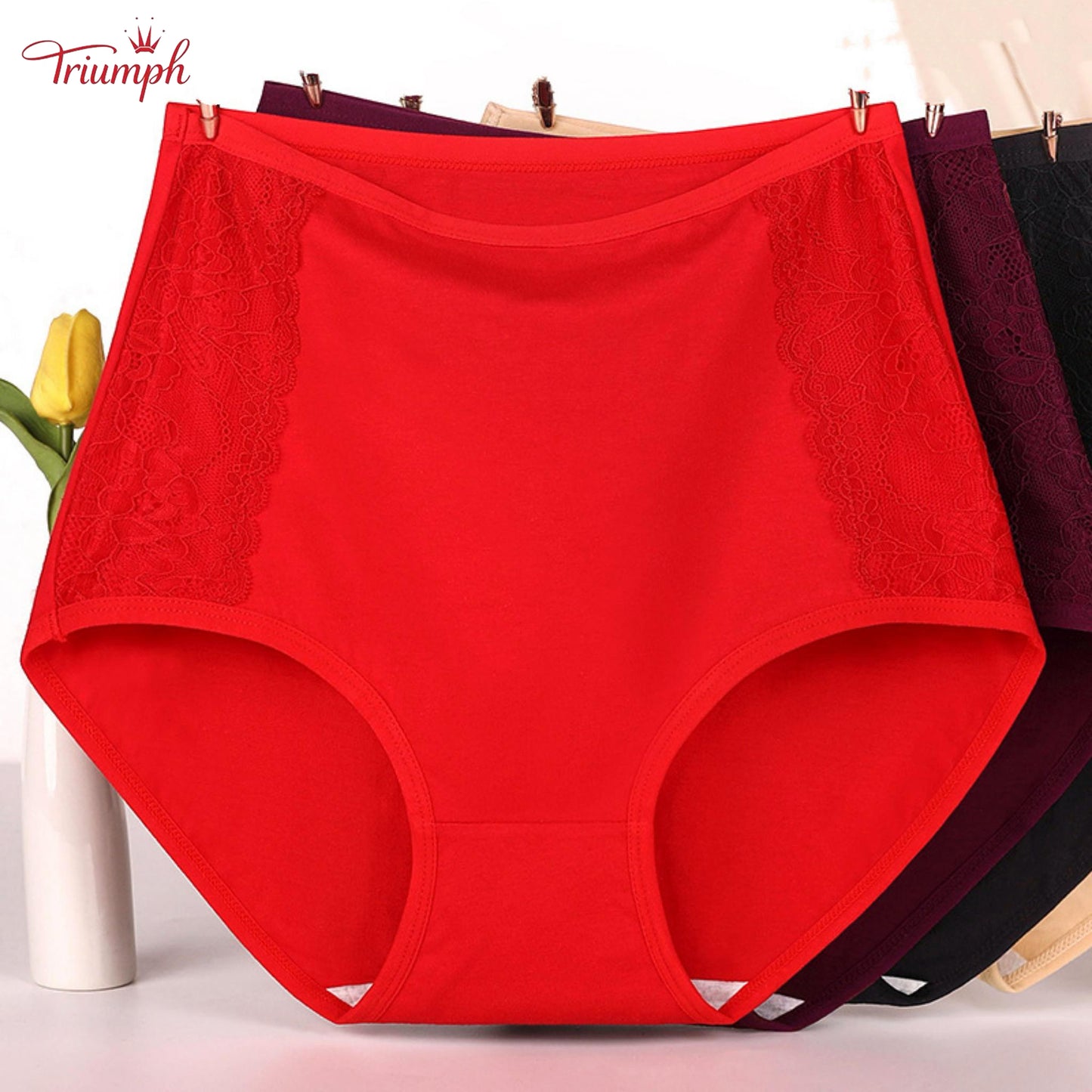 Triumph - 4-Pack Cotton High-Waisted Briefs，Free Shipping. Tightens Tummy. Butt Lift