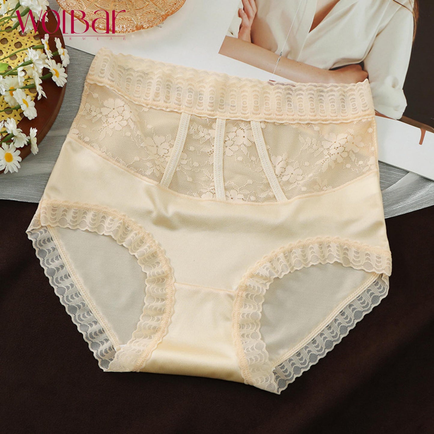 WolBar  Women's Lace Panties - Set Of 4，Cotton Lining，45-90kg and Above，Free Shipping