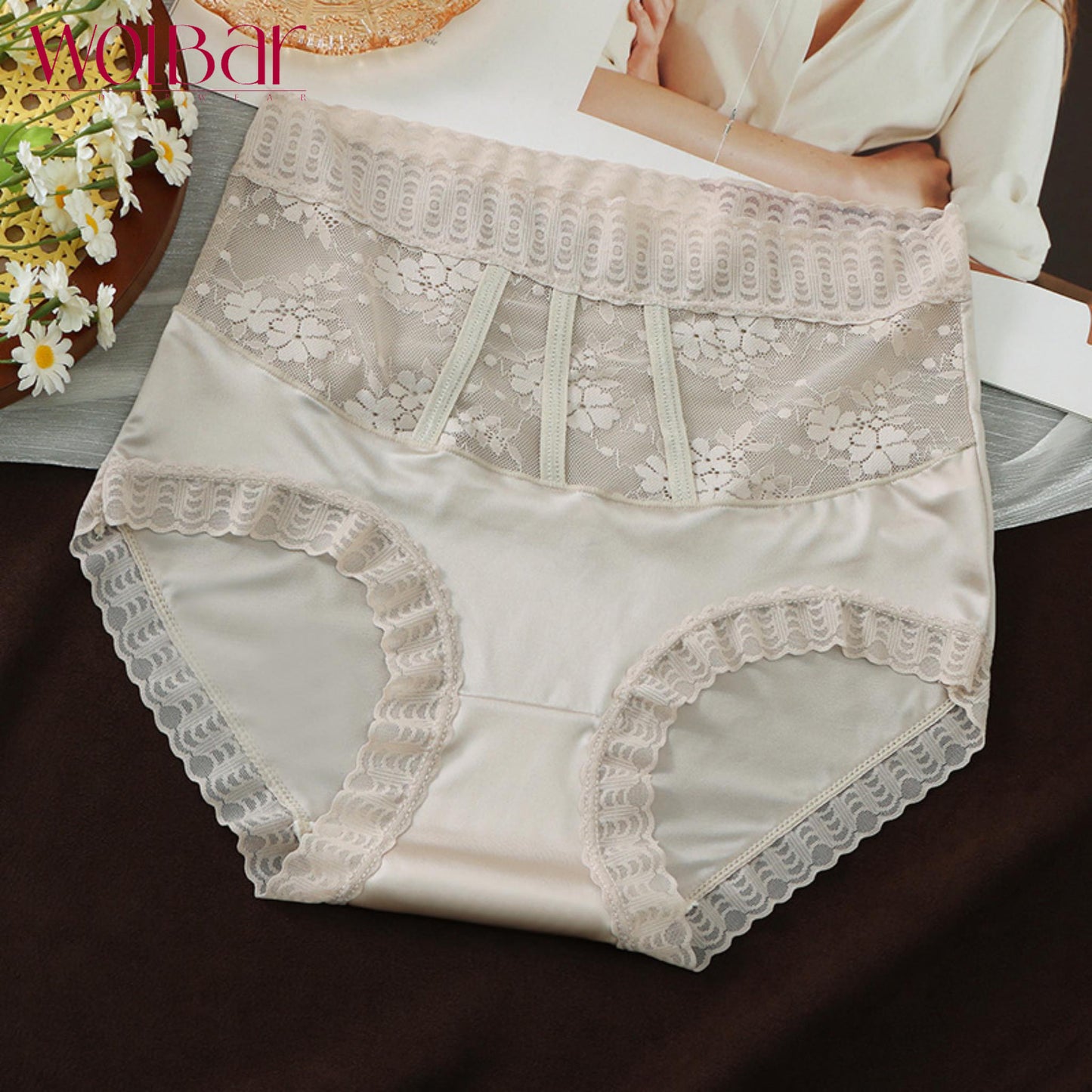WolBar  Women's Lace Panties - Set Of 4，Cotton Lining，45-90kg and Above，Free Shipping