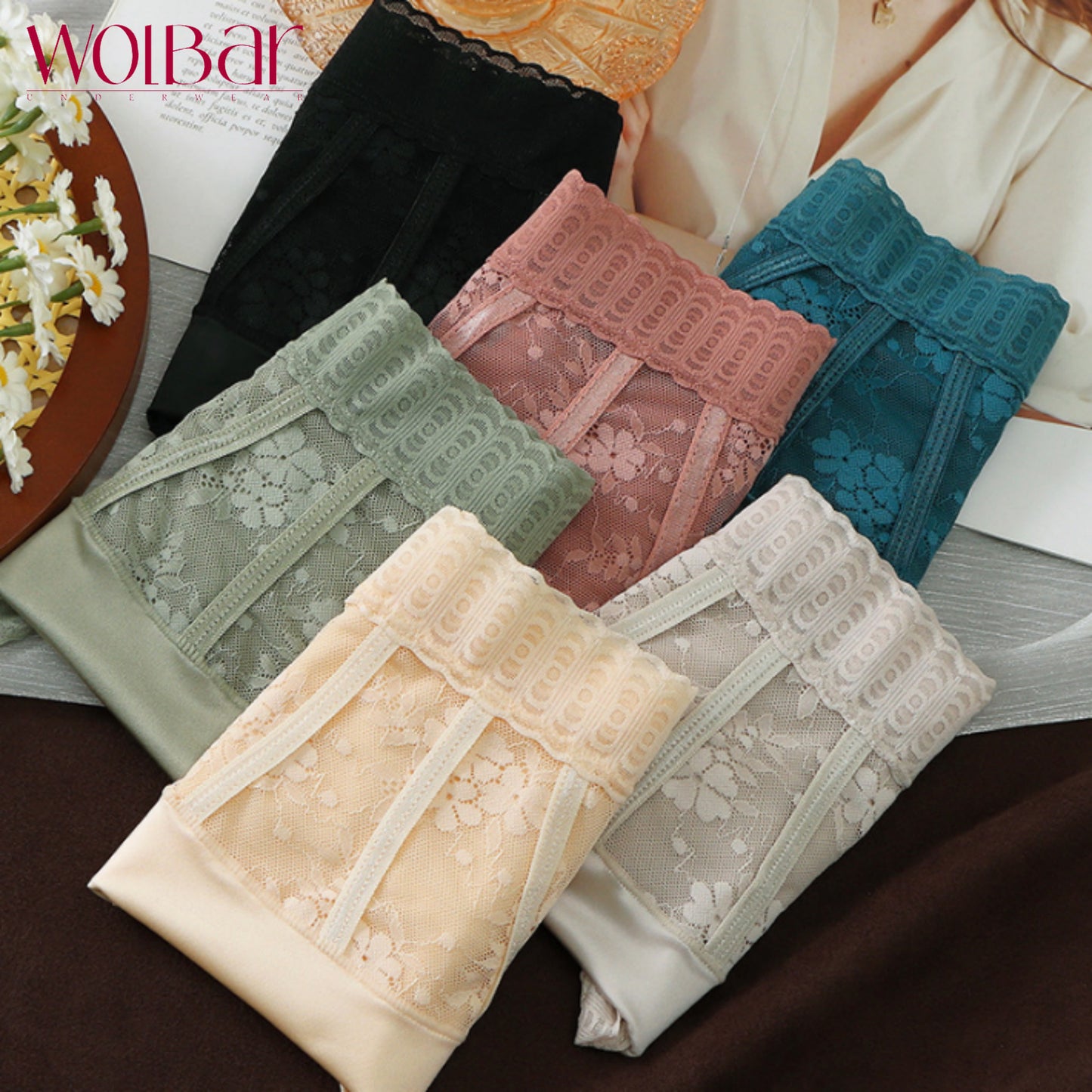 WolBar  Women's Lace Panties - Set Of 4，Cotton Lining，45-90kg and Above，Free Shipping